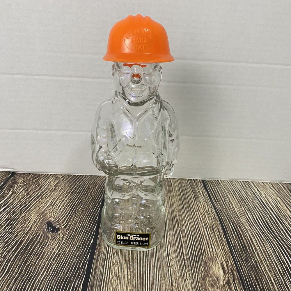 Mennen Skin Bracer After Shave Glass Bottle with Orange Hard Hat 9.5 inch